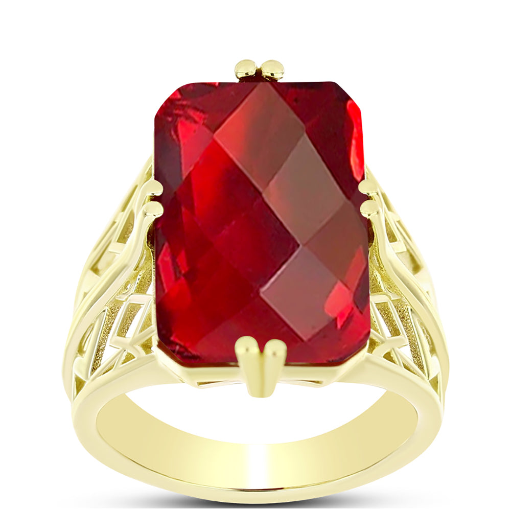 Anillo de Plata Bañada en Oro con Ágata Roja 3 