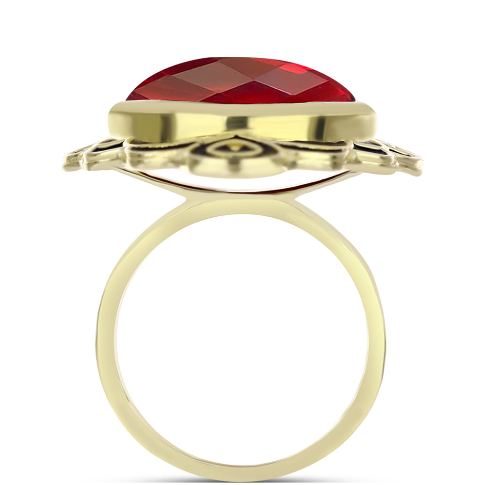 Anillo de Plata Bañada en Oro con Ágata Roja 2 
