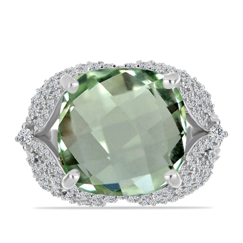 Anillo de Plata con Amatista Verde y Topacio Blanco 1 