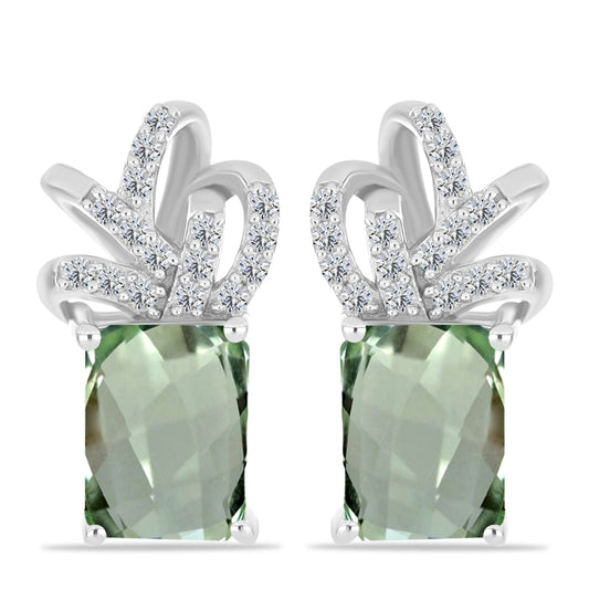 Pendientes de Plata con Amatista Verde y Topacio Blanco
