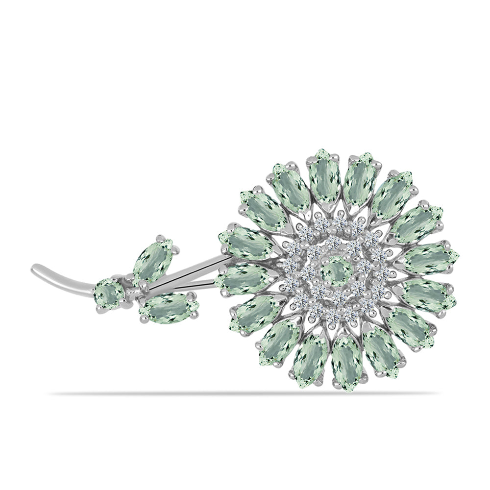Broche de Plata con Amatista Verde y Topacio Blanco 1 