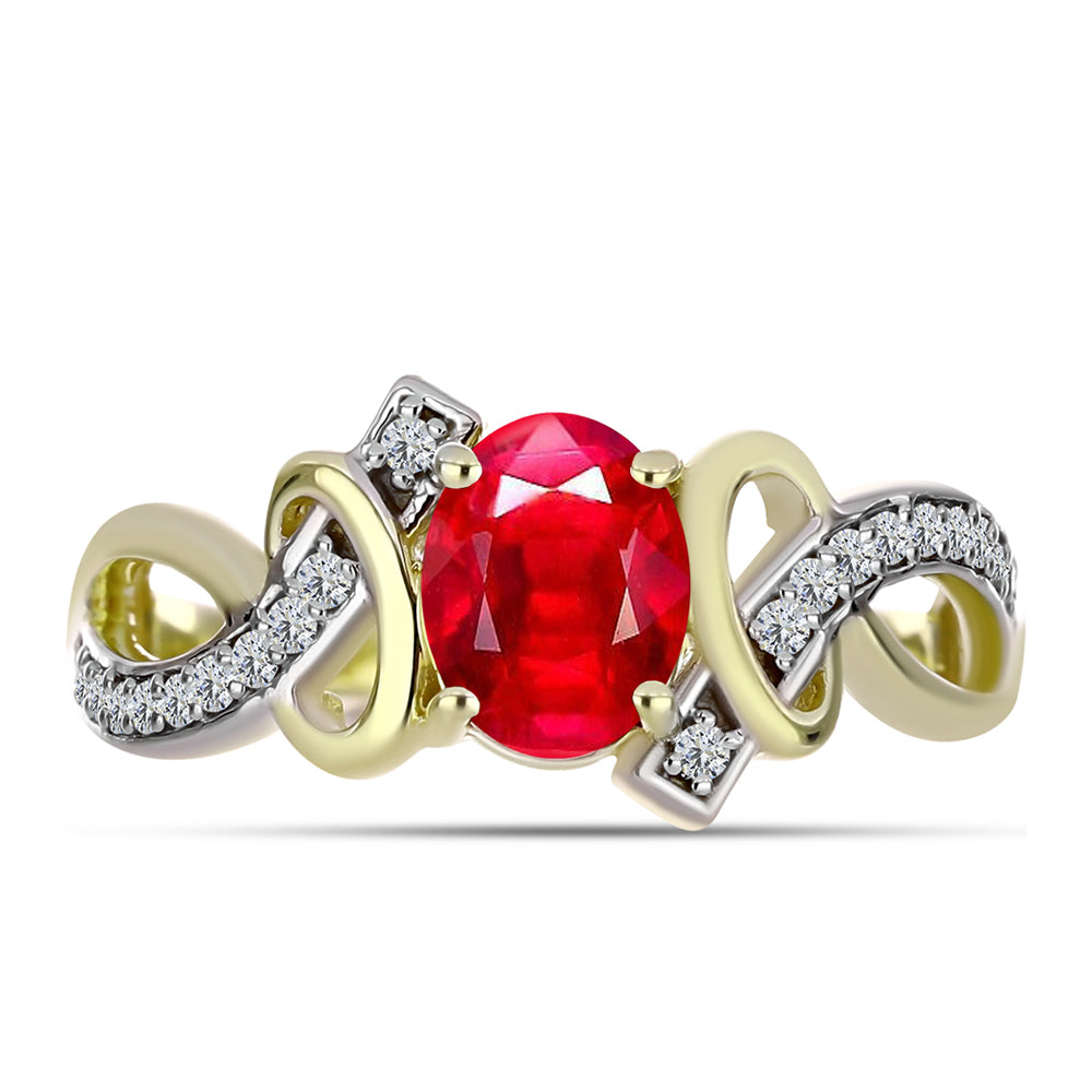 Anillo de Plata Bañada en Oro con Ágata Roja y Topacio Blanco 1 