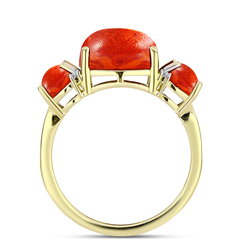Anillo de Plata Bañada en Oro con Coral de Esponja Roja y Topacio Blanco 2 