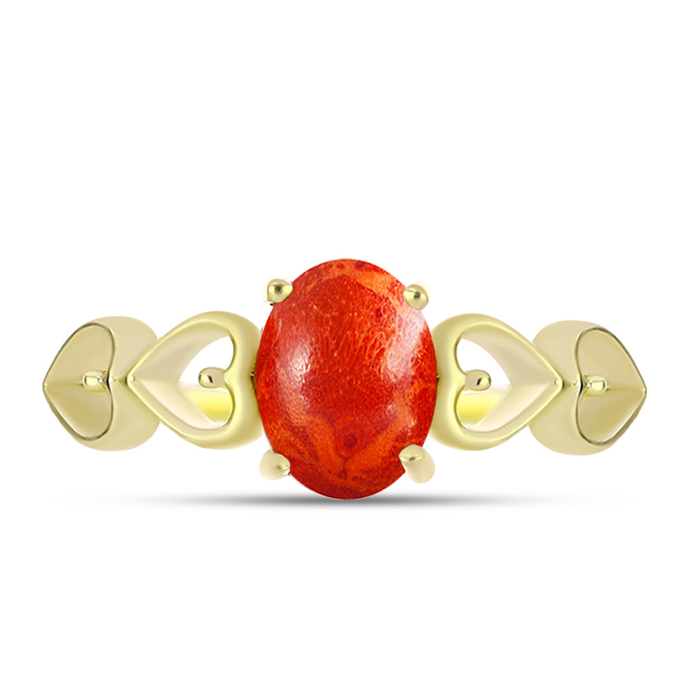Anillo de Plata Bañada en Oro con Coral de Esponja Roja 1 