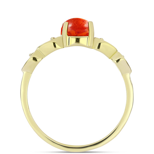 Anillo de Plata Bañada en Oro con Coral de Esponja Roja