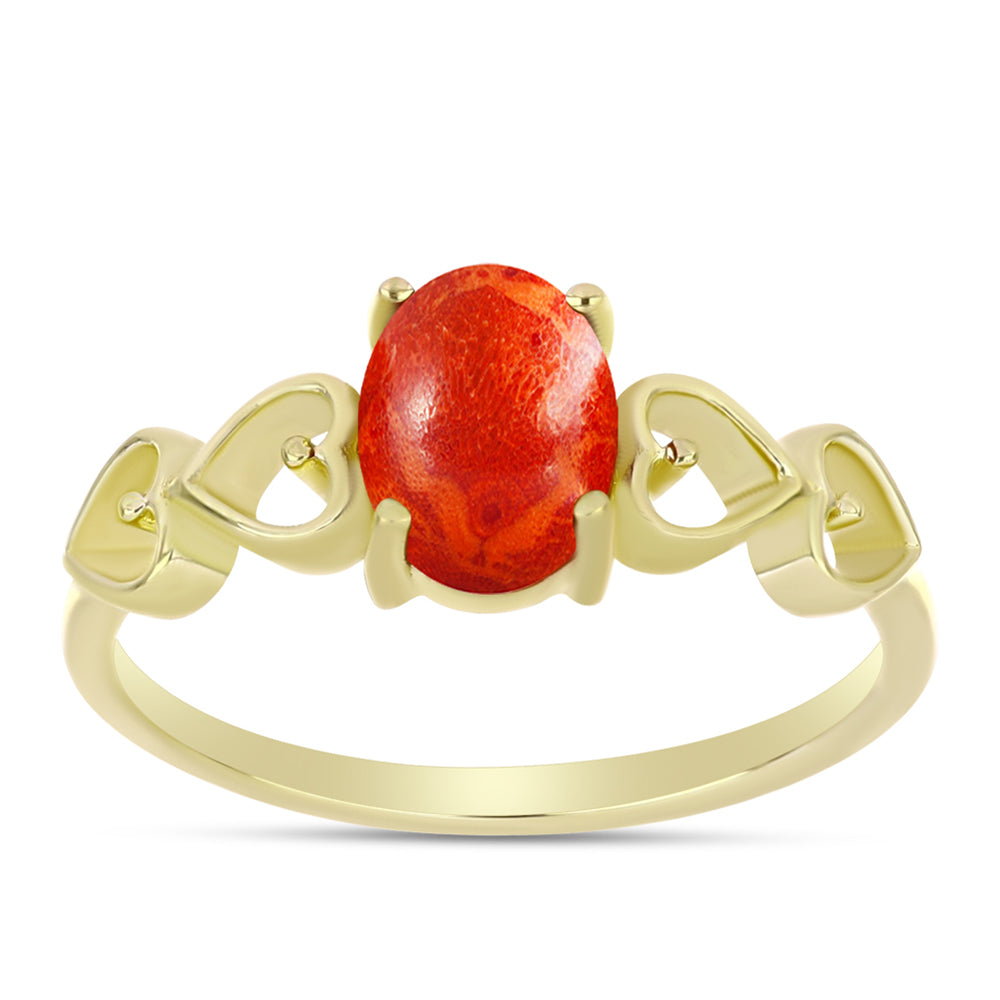 Anillo de Plata Bañada en Oro con Coral de Esponja Roja 3 