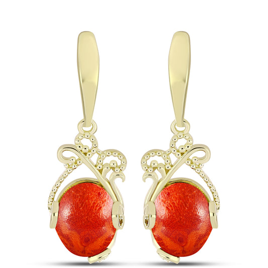 Pendientes de Plata Bañada en Oro con Coral de Esponja Roja