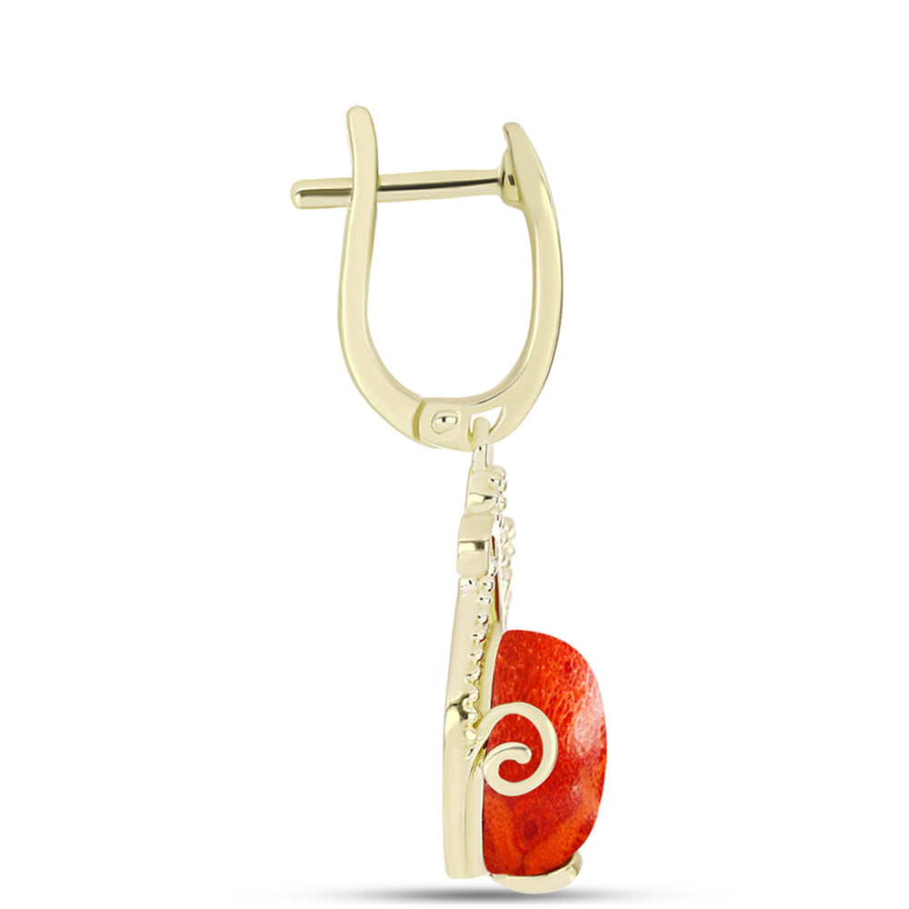 Pendientes de Plata Bañada en Oro con Coral de Esponja Roja