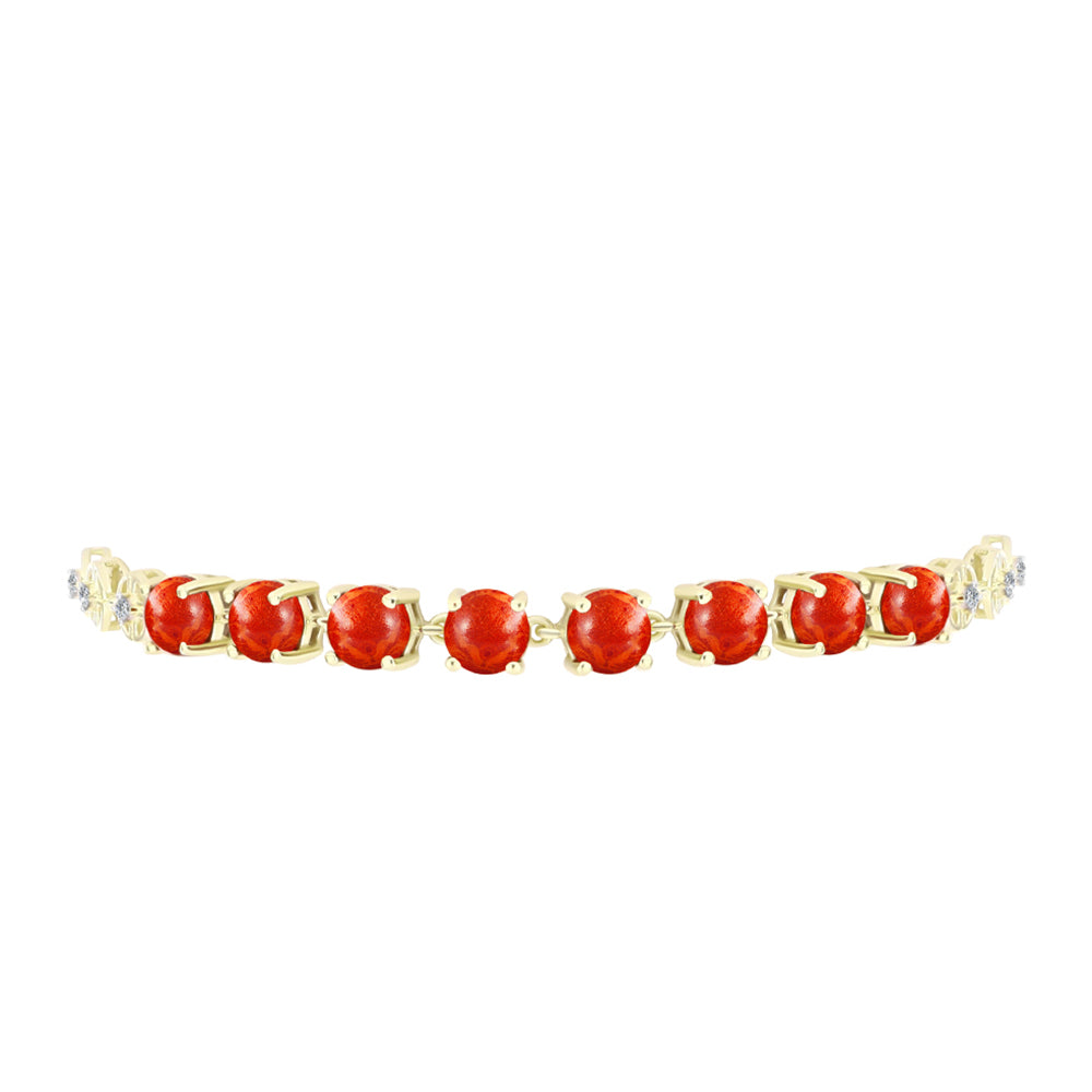 Pulsera de Plata Bañada en Oro con Coral de Esponja Roja y Topacio Blanco