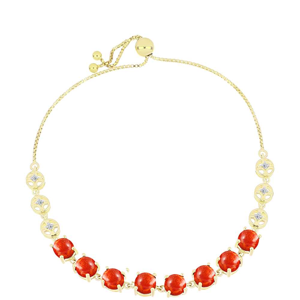 Pulsera de Plata Bañada en Oro con Coral de Esponja Roja y Topacio Blanco 1 
