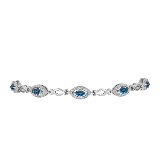 Pulsera de Plata con Topacio Azul Londres y Topacio Blanco