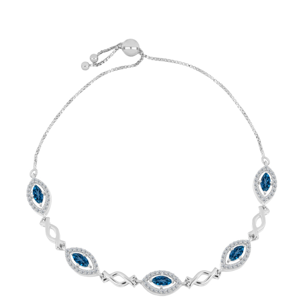 Pulsera de Plata con Topacio Azul Londres y Topacio Blanco