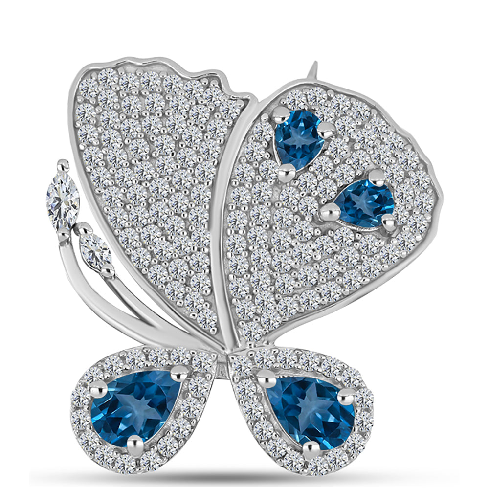 Broche de Plata con Topacio Azul Londres y Topacio Blanco