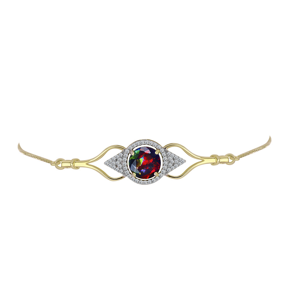 Pulsera de Plata Bañada en Oro con Ópalo negro medianoche Lega Dembi de Ëtiopía y Topacio Blanco 2 