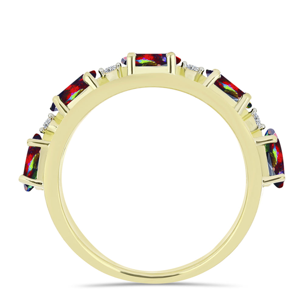 Anillo de Plata Bañada en Oro con Ópalo negro medianoche Lega Dembi de Ëtiopía y Topacio Blanco