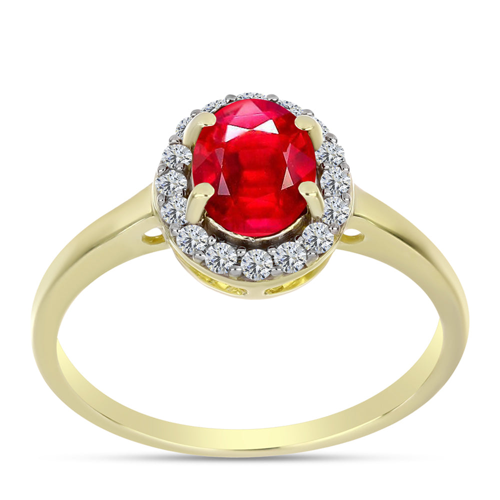 Anillo de Plata Bañada en Oro con Ágata Roja y Topacio Blanco