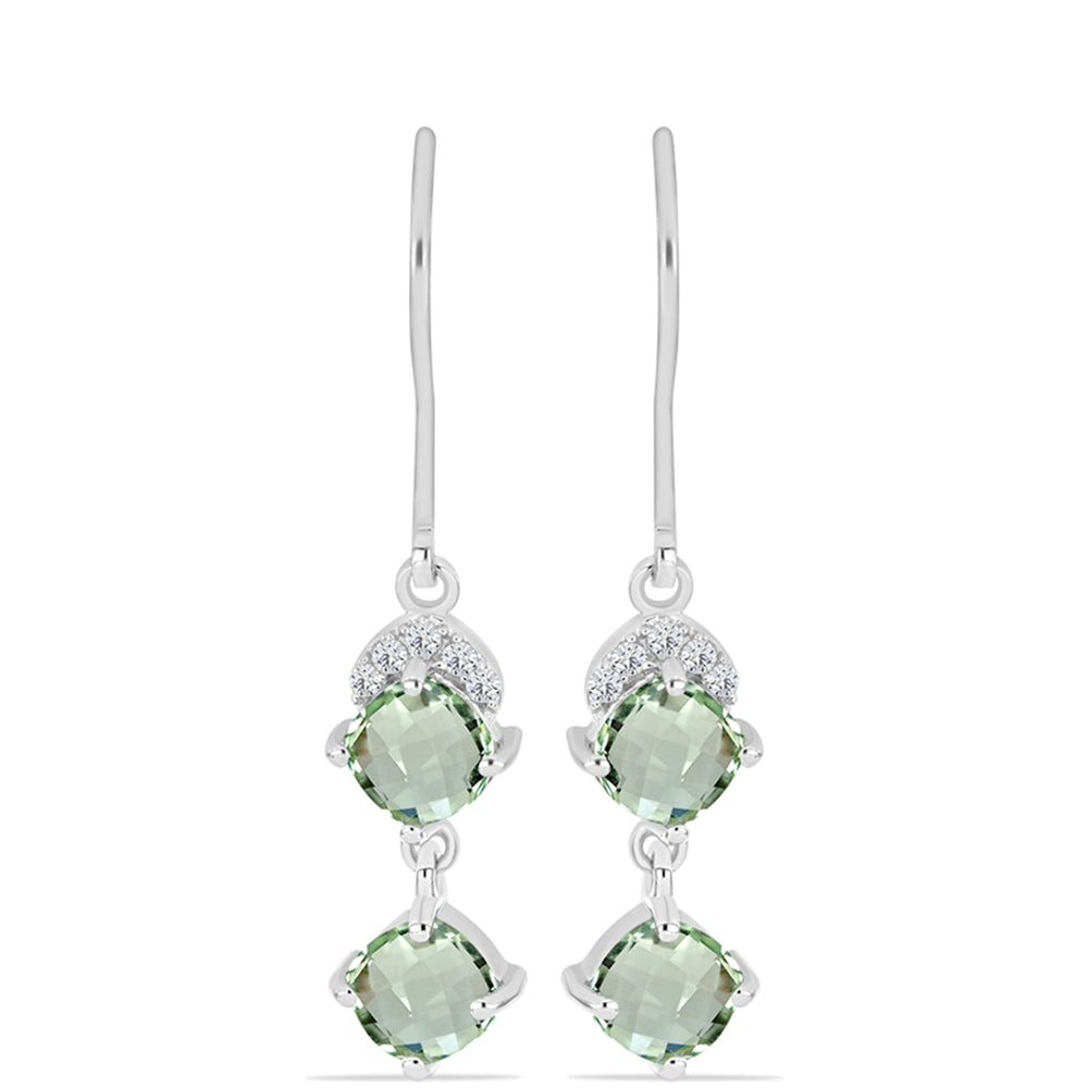 Pendientes de Plata con Amatista Verde y Topacio Blanco