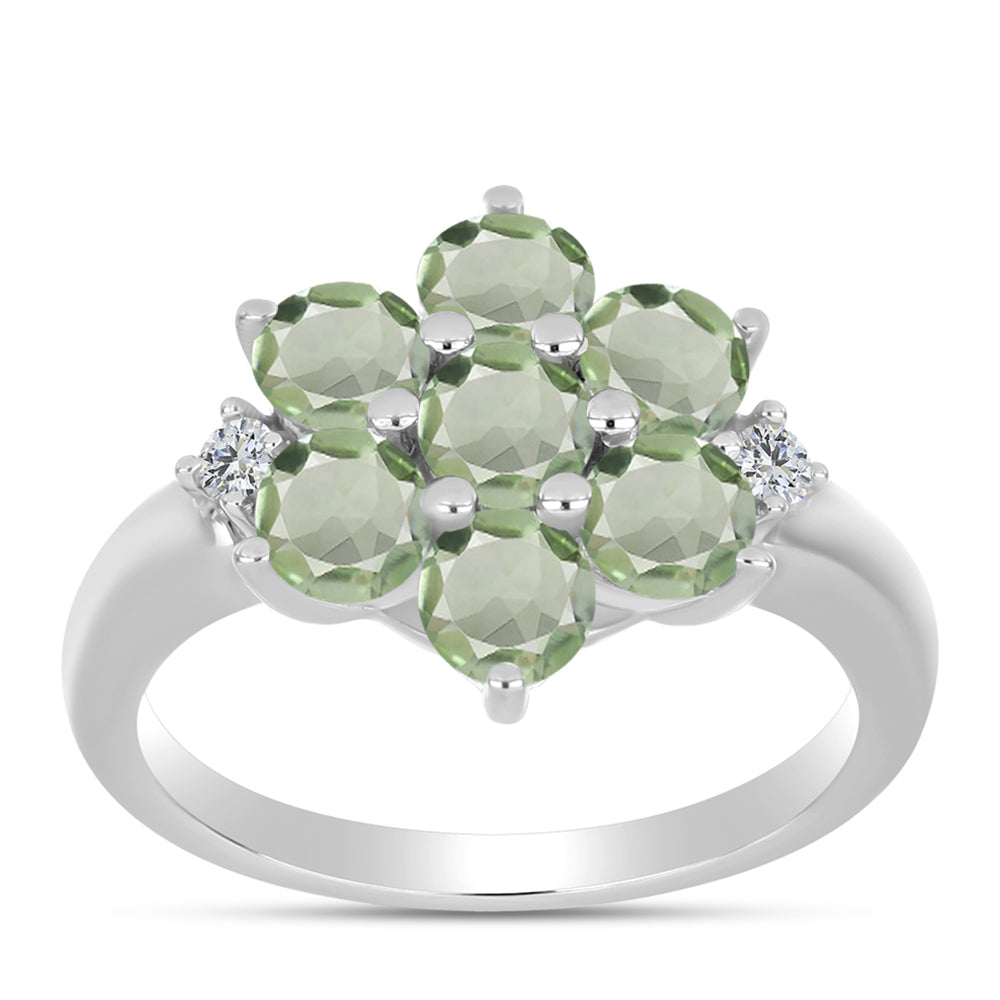 Anillo de Plata con Amatista Verde y Topacio Blanco 3 
