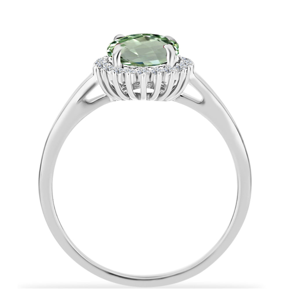 Anillo de Plata con Amatista Verde y Topacio Blanco