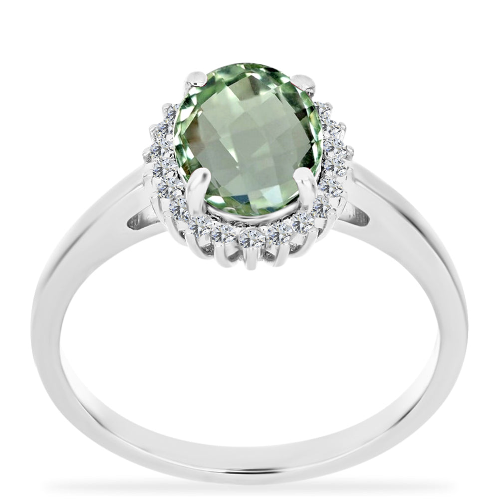 Anillo de Plata con Amatista Verde y Topacio Blanco