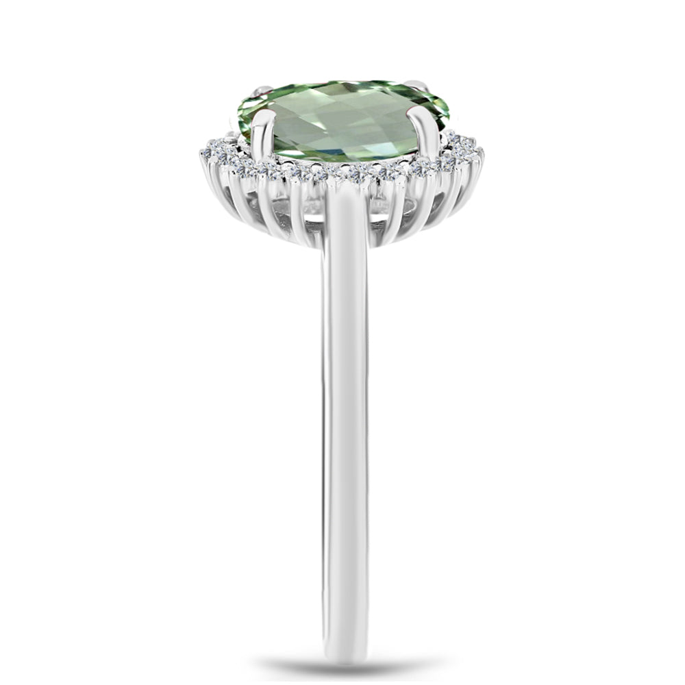 Anillo de Plata con Amatista Verde y Topacio Blanco