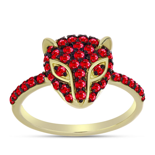 Anillo de Plata Bañada en Oro con Ágata Roja
