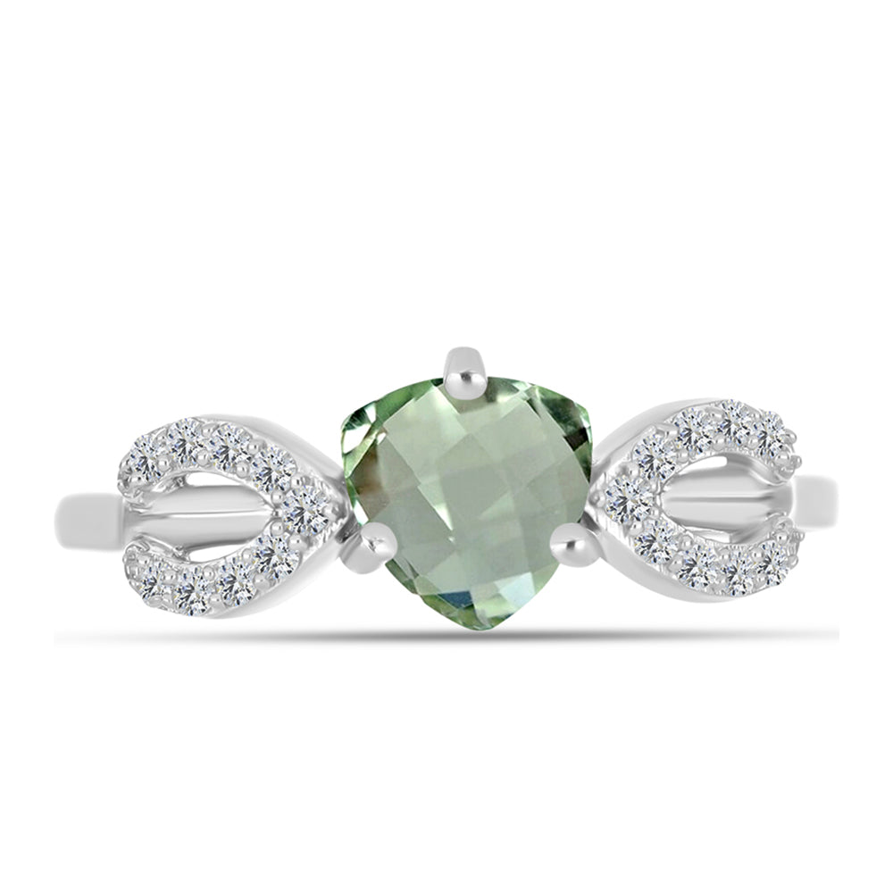 Anillo de Plata con Amatista Verde y Topacio Blanco 1 