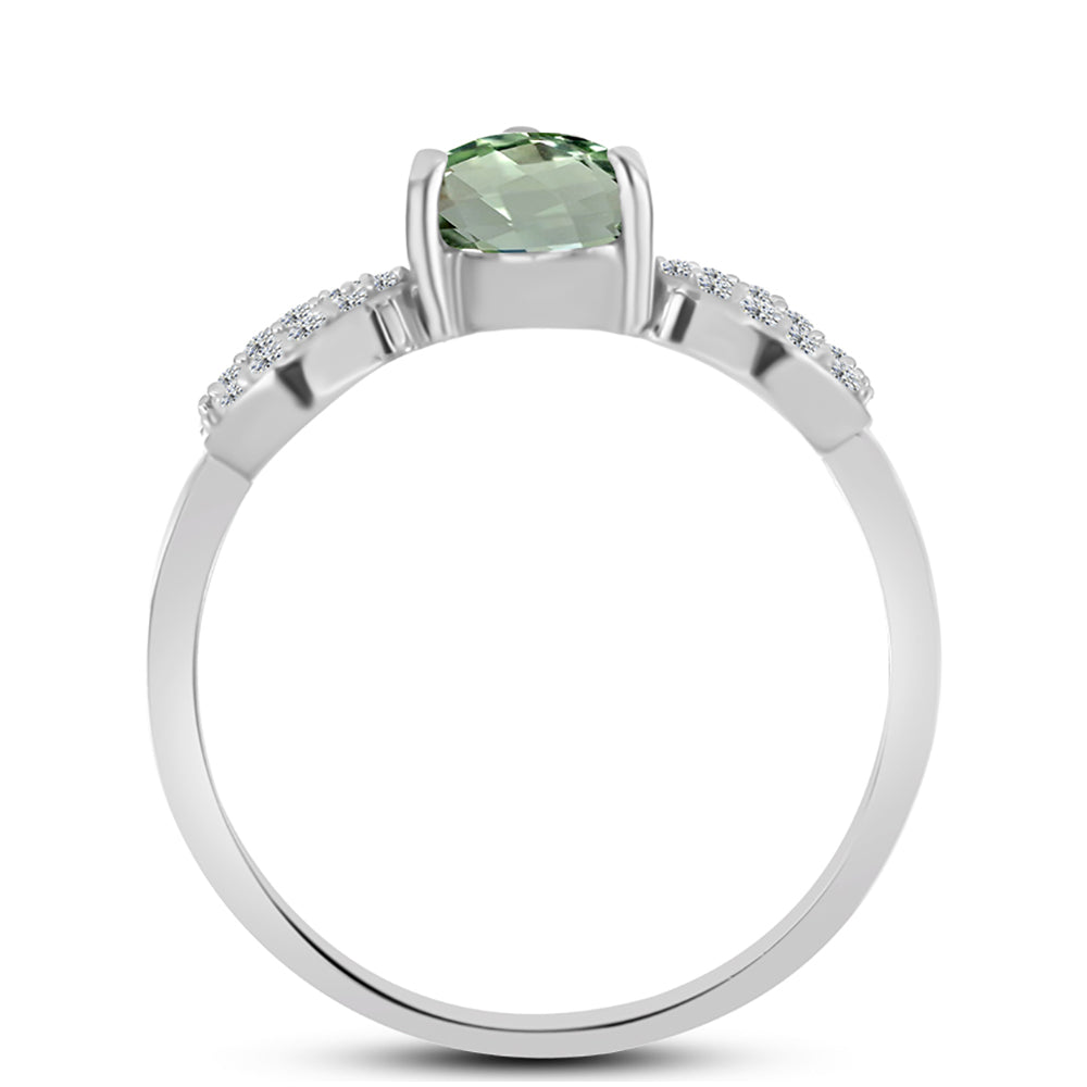 Anillo de Plata con Amatista Verde y Topacio Blanco