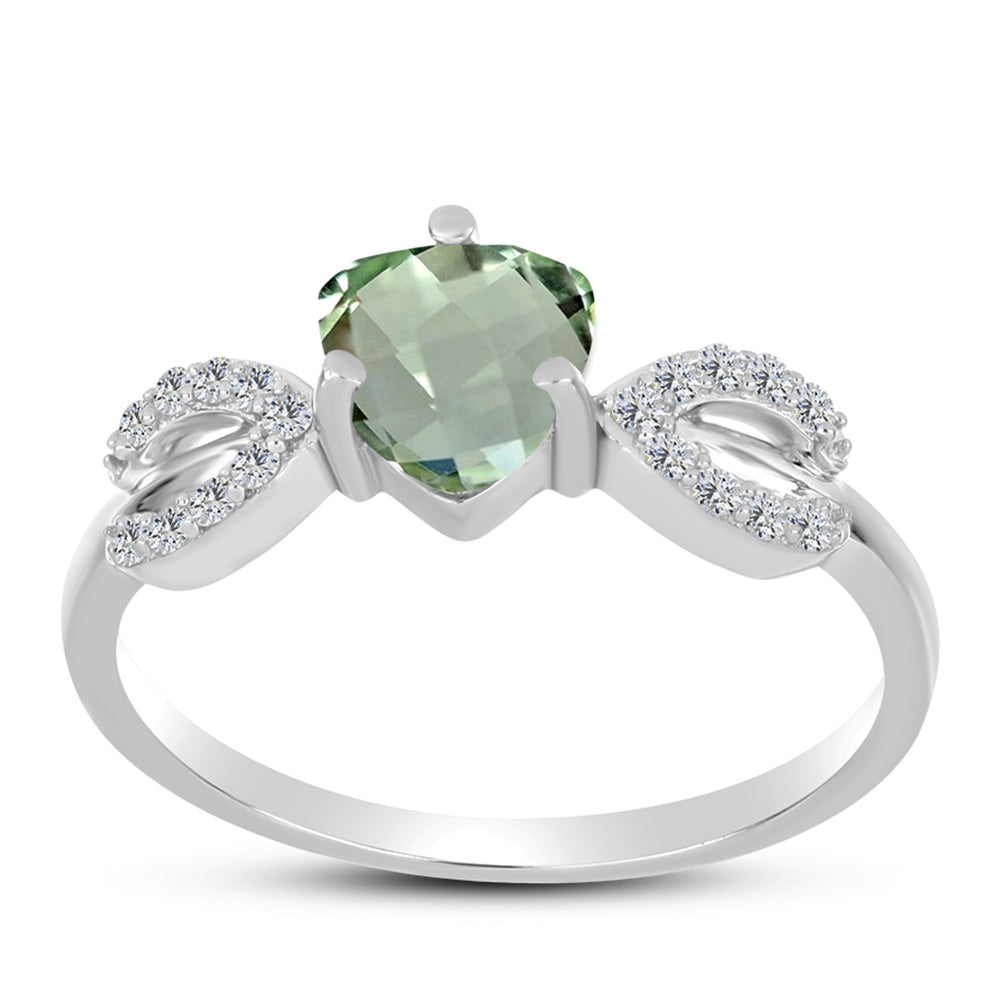 Anillo de Plata con Amatista Verde y Topacio Blanco 3 