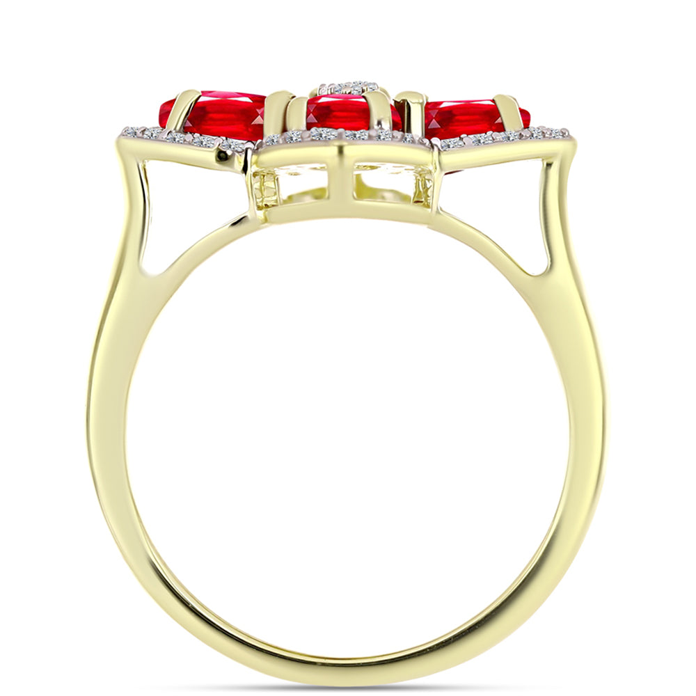 Anillo de Plata Bañada en Oro con Ágata Roja y Topacio Blanco 2 