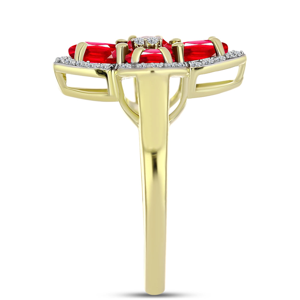 Anillo de Plata Bañada en Oro con Ágata Roja y Topacio Blanco
