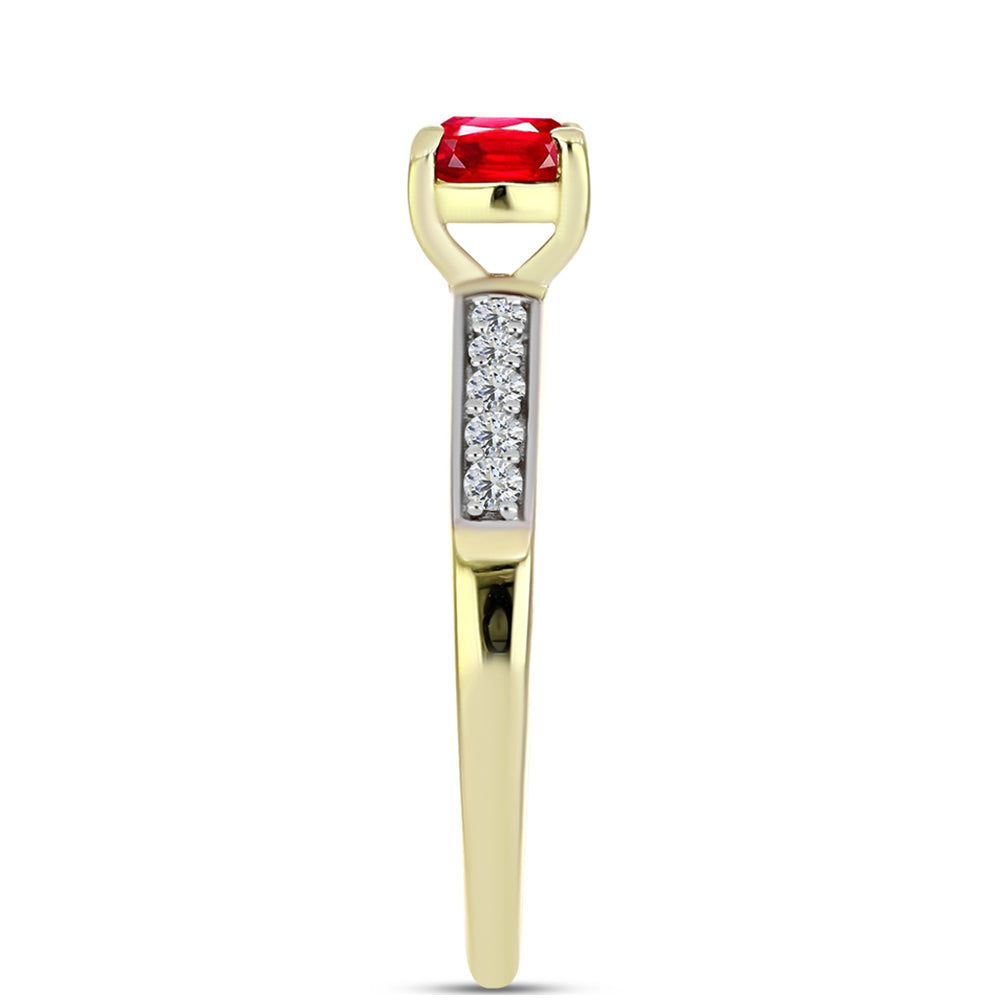 Anillo de Plata Bañada en Oro con Ágata Roja y Topacio Blanco 4 