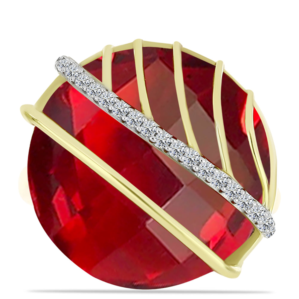 Anillo de Plata Bañada en Oro con Ágata Roja y Topacio Blanco