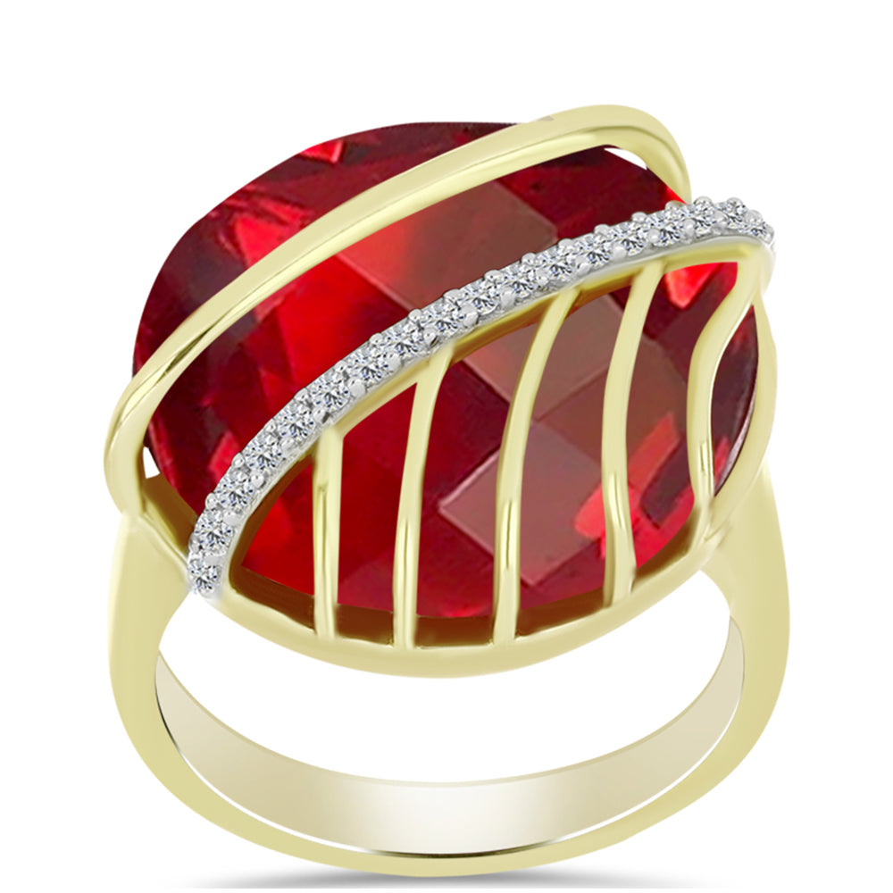 Anillo de Plata Bañada en Oro con Ágata Roja y Topacio Blanco