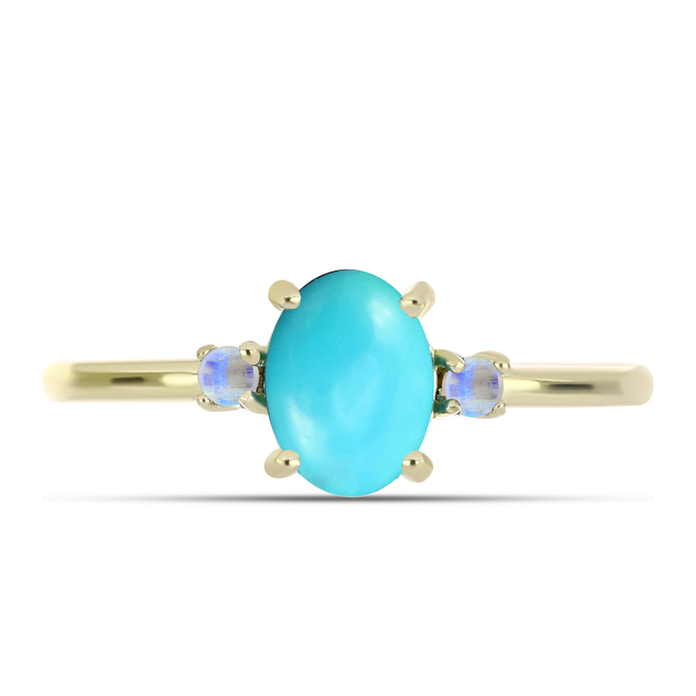 Anillo de Plata Bañada en Oro con Turquesa Bella Durmiente y Piedra Lunar Arco Iris 1 