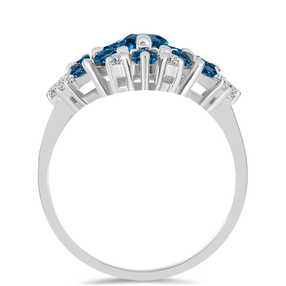 Anillo de Plata con Topacio Azul Londres y Topacio Blanco 2 