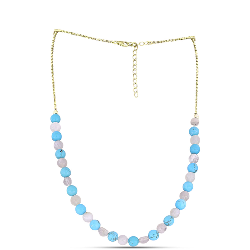 Collar de Plata Bañada en Oro con Turquesa Bella Durmiente y Piedra Lunar Arco Iris 1 