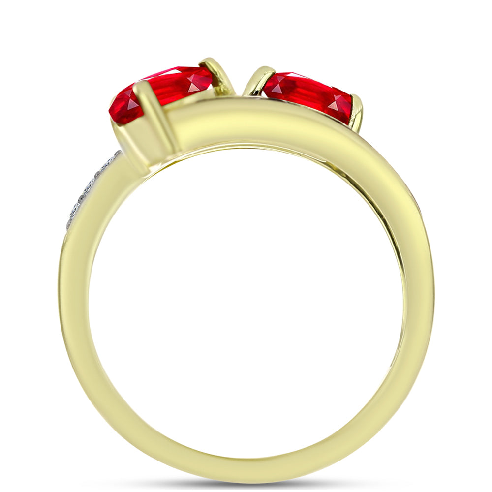 Anillo de Plata Bañada en Oro con Ágata Roja y Topacio Blanco 2 