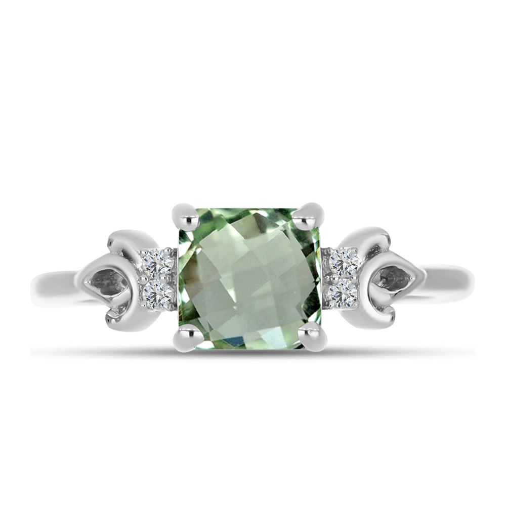 Anillo de Plata con Amatista Verde y Topacio Blanco 1 