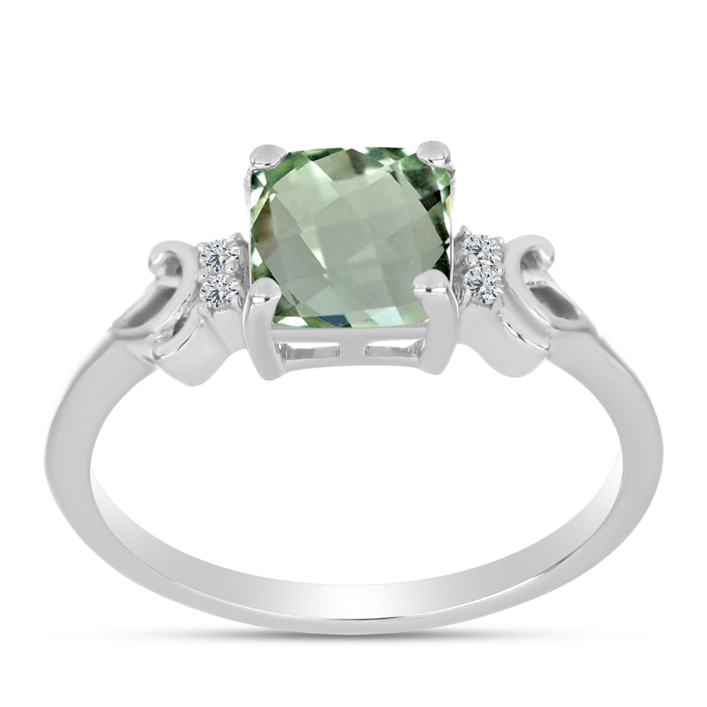 Anillo de Plata con Amatista Verde y Topacio Blanco