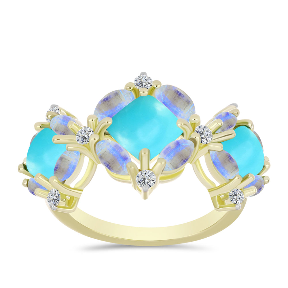 Anillo de Plata Bañada en Oro con Turquesa Bella Durmiente 3 