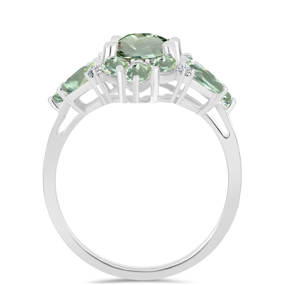 Anillo de Plata con Amatista Verde y Topacio Blanco