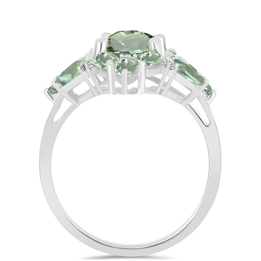 Anillo de Plata con Amatista Verde y Topacio Blanco