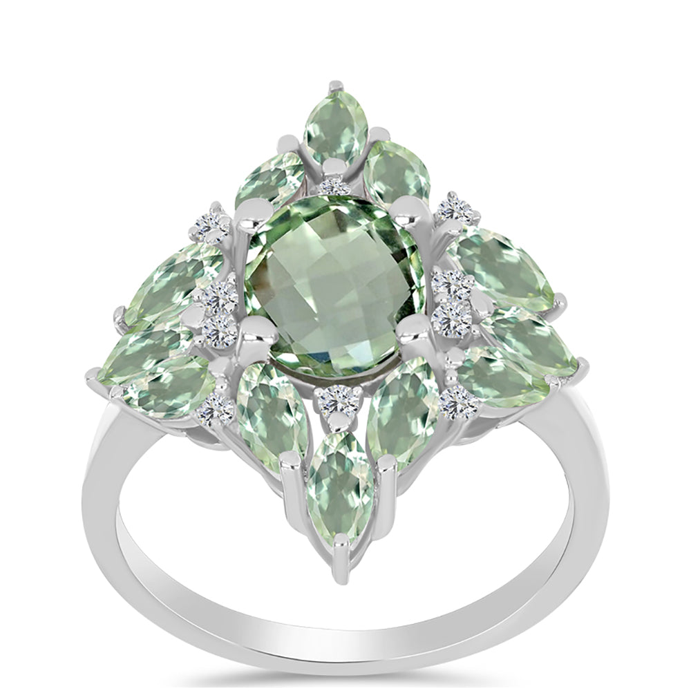 Anillo de Plata con Amatista Verde y Topacio Blanco 3 