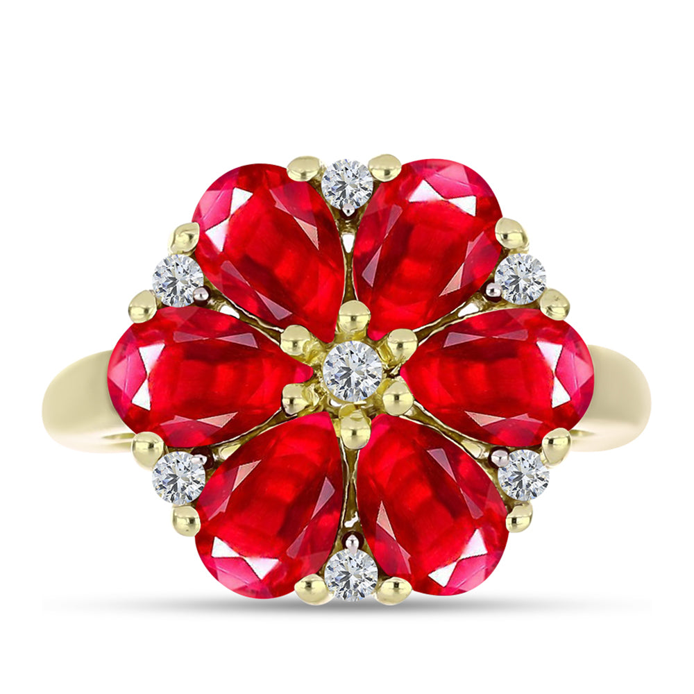 Anillo de Plata Bañada en Oro con Ágata Roja y Topacio Blanco 1 