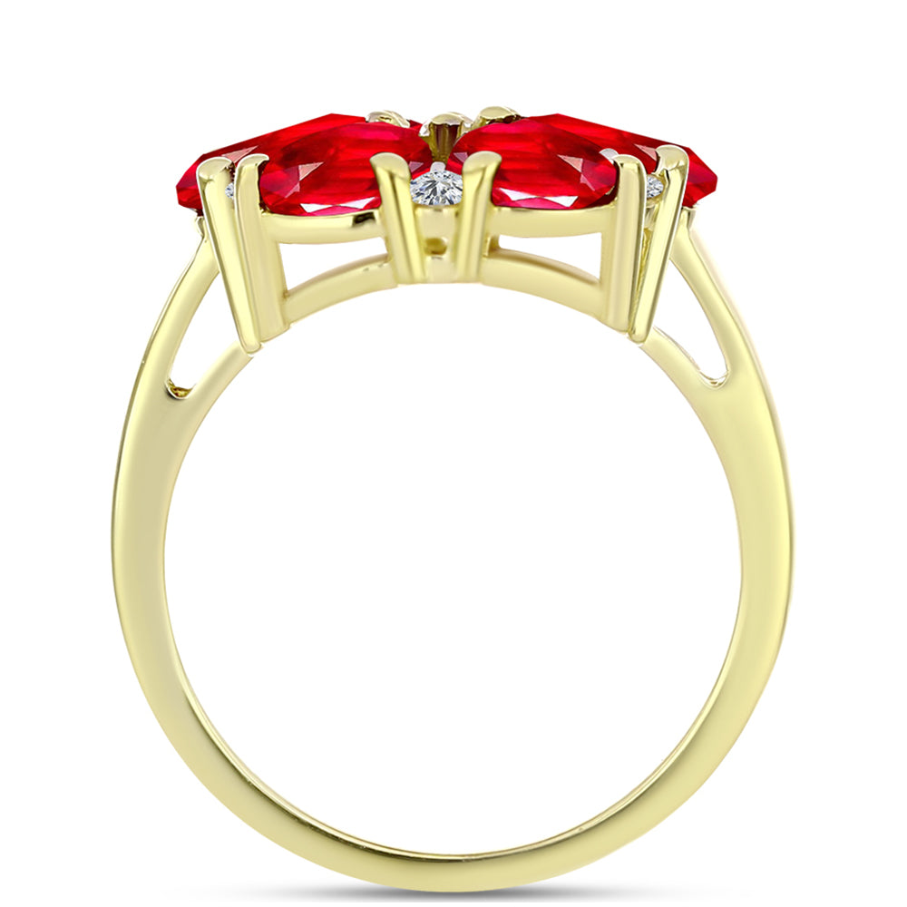 Anillo de Plata Bañada en Oro con Ágata Roja y Topacio Blanco 2 