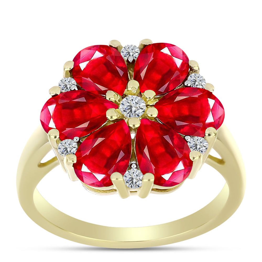 Anillo de Plata Bañada en Oro con Ágata Roja y Topacio Blanco