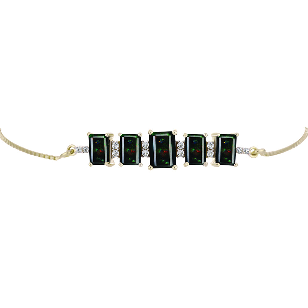 Pulsera de Plata Bañada en Oro con Ópalo negro medianoche Lega Dembi de Ëtiopía y Topacio Blanco
