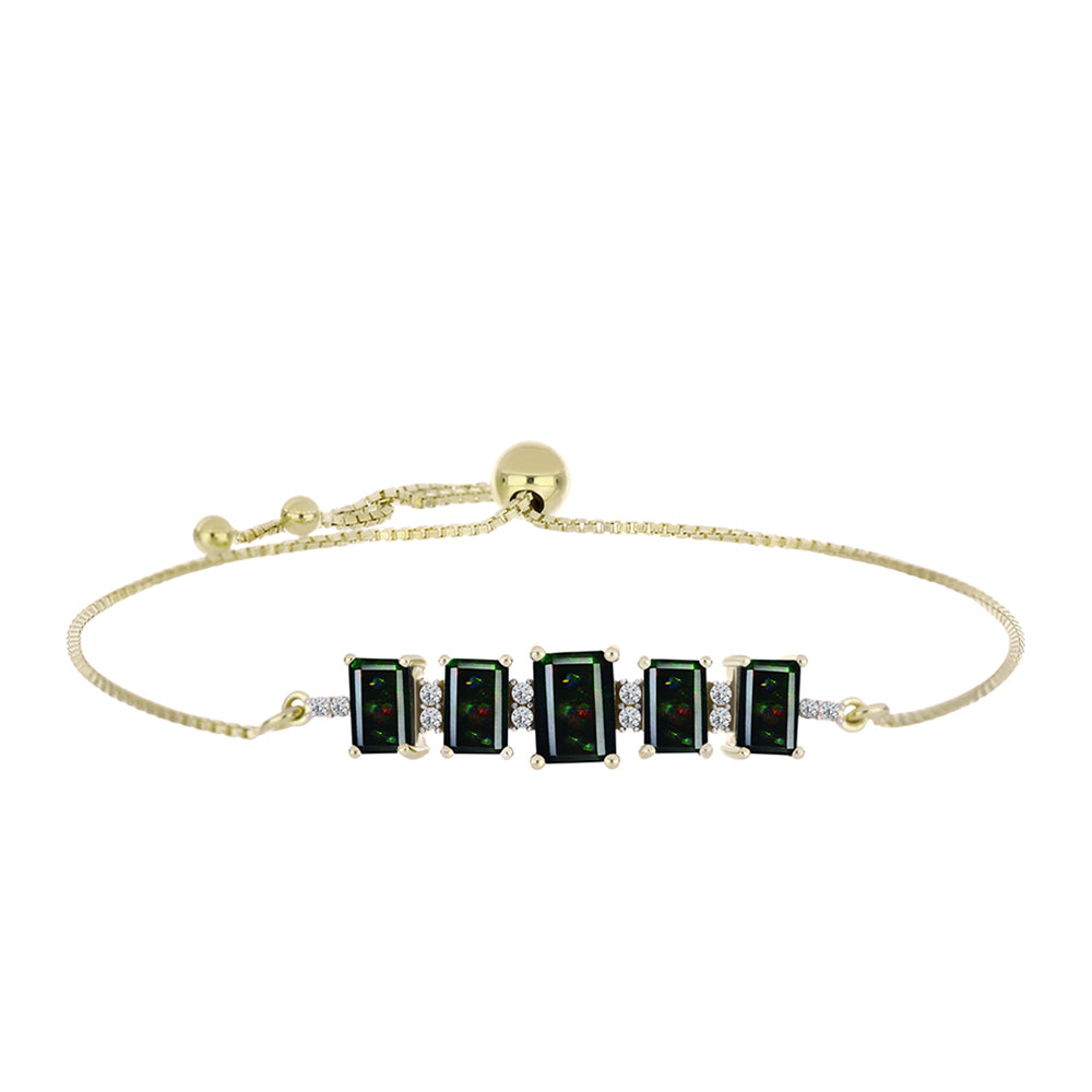 Pulsera de Plata Bañada en Oro con Ópalo negro medianoche Lega Dembi de Ëtiopía y Topacio Blanco 1 