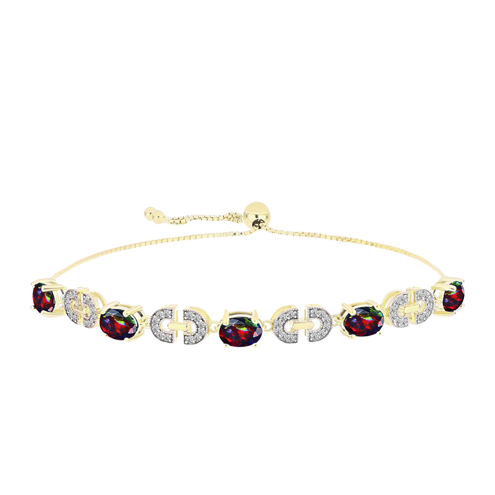 Pulsera de Plata Bañada en Oro con Ópalo negro medianoche Lega Dembi de Ëtiopía y Topacio Blanco